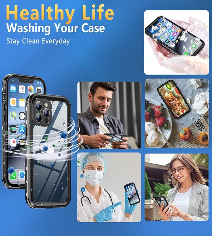 Design for iPhone 12 Pro Max Case Waterproof, Full Body Underwater Dustproof Shockproof Case Built-in Screen Protector - Clear