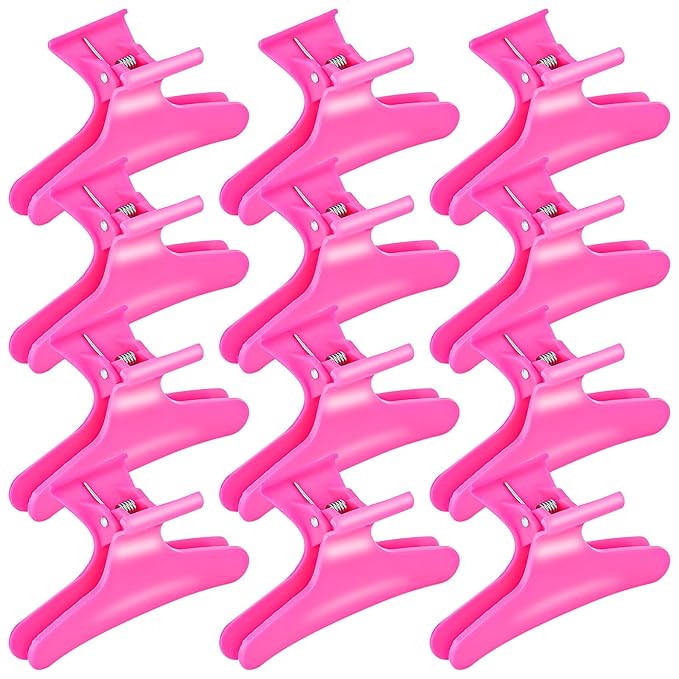 Ondder Hot Pink Hair Clips for Styling Sectioning Butterfly Pro Hair Claws Clamps Clips for Cutting, Styling, Sectioning, Coloring Hair Styling Claw Clips Hair Accessories