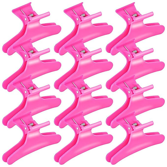 Ondder Hot Pink Hair Clips for Styling Sectioning Butterfly Pro Hair Claws Clamps Clips for Cutting, Styling, Sectioning, Coloring Hair Styling Claw Clips Hair Accessories