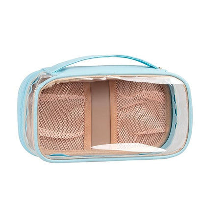 OCHEAL Clear Makeup Bag, Portable Makeup Storage Organizer Cosmetic Bag, Travel Makeup Bag Cute Pouch Women Girls Cosmetics Bags with Divider Makeup Brush Compartment-Lake Blue Clear