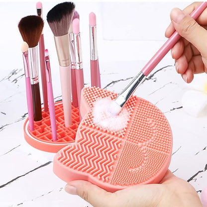 New Grass Green Silicon Makeup Brush Cleaner Mat with Portable Cat Shaped Cosmetic Brush Cleaning Pad Holder and Drying Holder