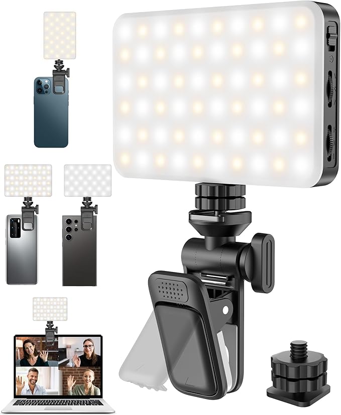 120LED Portable Selfie Light:Phone Light with Clip & Camera Tripod Adapter Rechargeable 3000mAh CRI 95+, 3 Light Modes, for Video Conference Lighting, Makeup, Live,Vlog,is Appy to Creator