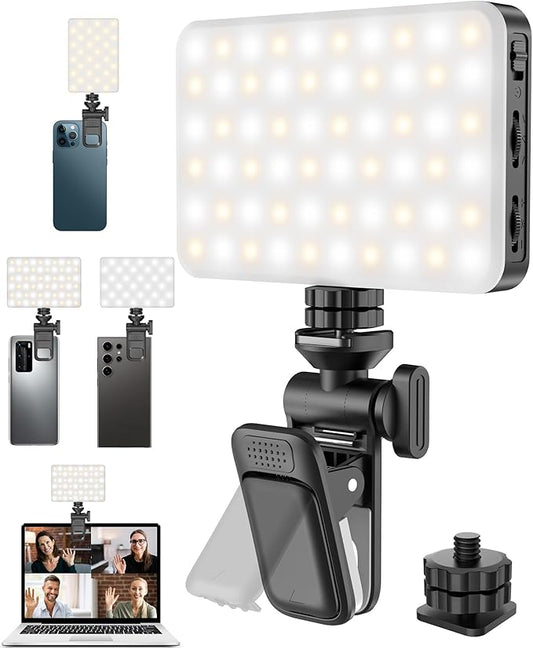 120LED Portable Selfie Light:Phone Light with Clip & Camera Tripod Adapter Rechargeable 3000mAh CRI 95+, 3 Light Modes, for Video Conference Lighting, Makeup, Live,Vlog,is Appy to Creator