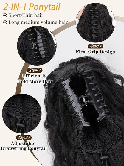 ORSUNCER Ponytail Extension Claw 30" Curly Pony Tail Clip in Hair Extensions Fluffy Natural Looking Synthetic Hairpiece for Women Black