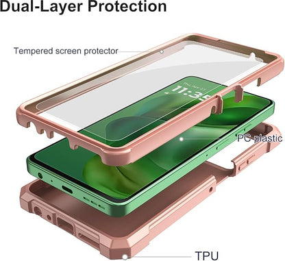 Ailiber for Motorola Moto G Stylus 5G 2025 Case with Screen Protector, Motorola G Stylus 2025 Dual Layer Phone Case, Shockproof Corners TPU Bumper, Slim Silicone, Rugged Cell Cover Cover-Rose Gold