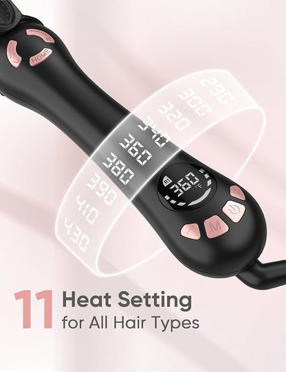 New Version Lanvier Rotating Curling Iron 1 Inch Automatic Curling Wand for Waves; Tourmaline Ceramic Self Curler with 2 Rotating Speed, 11 Adjustable Temperature & Dual Voltage for Worldwide Use