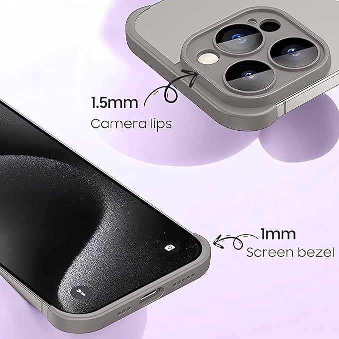 for iPhone 16 Pro Max Frameless Bumper Case with Camera Lens Protector, Slim Fit No Back No Frame Design TPU Bumper Compatible with MagSafe Excellent Heat Dissipation Minimalist (Titanium Gray)