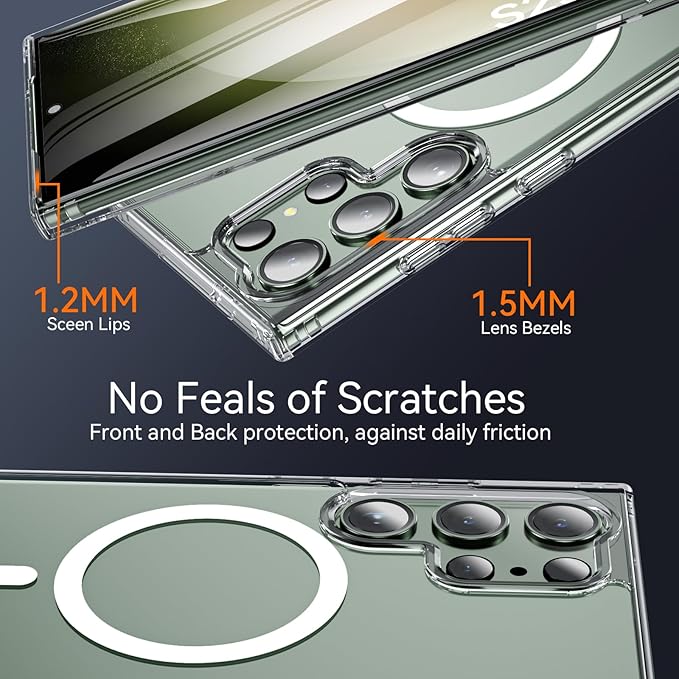 OWKEY for S23 Ultra Case 6.8'', Magnetic Samsung Galaxy S23 Ultra Case for Magsafe, [Shockproof Military] Transparent Back Slim Bumper Cover Phone Case Galaxy S23 Ultra Case, Clear