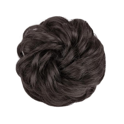 MORICA 1PCS Messy Hair Bun Hair Scrunchies Extension Curly Wavy Messy Bun Hair Synthetic Chignon Hairpieces for Women(4#(Darkest Brown Tend to Black))