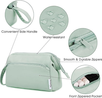 Narwey Wide-open Makeup Bag Women Girls, Travel Toiletry Bag for Women Cosmetic Bag Organizer Make up Bag with Compartments Toiletries Medicine Bag (Mint Green)