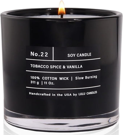 Lulu Candles | Tobacco, Spice & Vanilla | Luxury Scented Soy Jar Candle | Hand Poured in The USA | Highly Scented & Long Lasting |11 Oz.