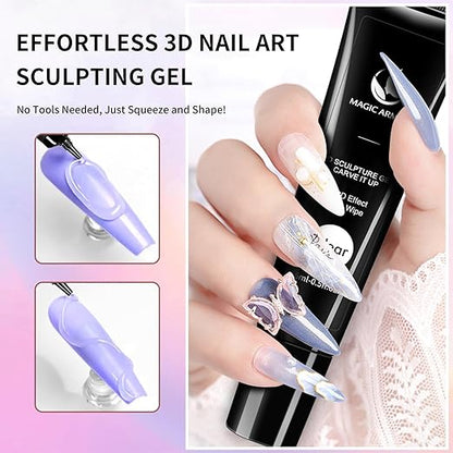 15g 3D Nail Gel Sculpting Gel Nail Art Glue for Nail Art Designs DIY Nail Craving Molding Gel for 3D Gel Nail Art Polish Painting Drawing Gel Sculpture Gel Nail Decoration Manicure Clear
