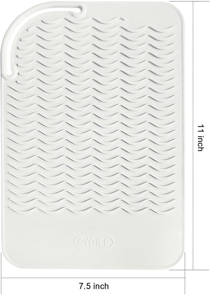 11" X 7.5" Large Heat Resistant Travel Mat for Curling Irons Flat Irons Hair Dryers Hair Straighteners Pad - Silicone Mat for Hair Styling Tools, Salon Hot Tools Mat, Vanity Mat - Ivory White