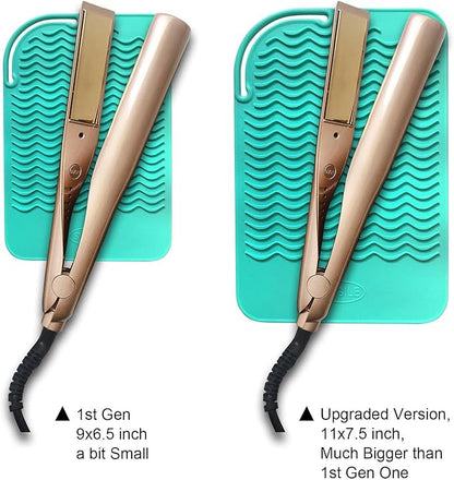 11" X 7.5" Large Size Heat Resistant Silicone Travel Mat, Anti-Heat Pad for Hair Straighteners, Hair Rollers, Curling Irons, Flat Irons and Other Hair Styling Tools - Mint Green (Turquoise)