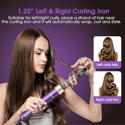 7 in 1 Blow Dryer Brush and Hair Dryer, Hot Hair Styler with Negative Ion 110,000 RPM Hair Straightener Brush for Fast Drying Straightening Curling Voluming, Suitable for All Types,Purple