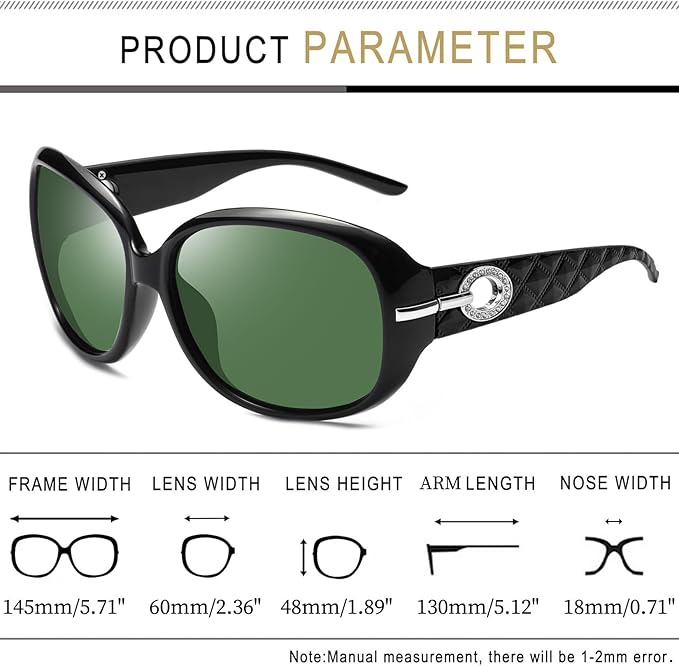 Joopin Big Womens Sunglasses Polarized Trendy Sun Glasses Large Rectangle UV Protection Rhinestone Sunnies