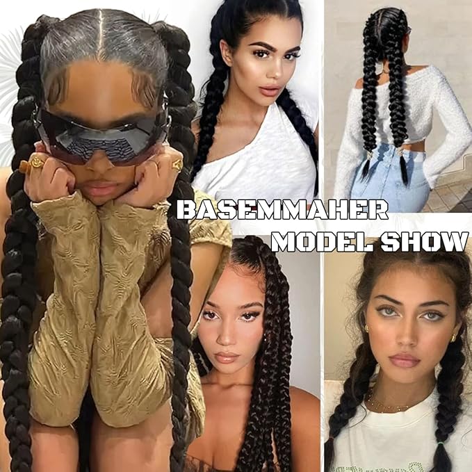2Pcs Braided Ponytail Extensions with Hair Ties Soft Synthetic Hair Pieces Straight Wrap Around Hair Extensions Pony Tail Hairpieces Accessories for Women Daily Wear 16 Inch (Natural Black)