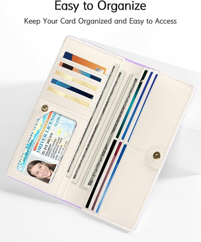 Nipichsha Womens Wallet, RFID Slim Wallets for Women, Thin Ladies Credit Card Holder Purse, Cute Leather Bifold Clutch Billfold with 11 Card Slots & ID Window, Purple