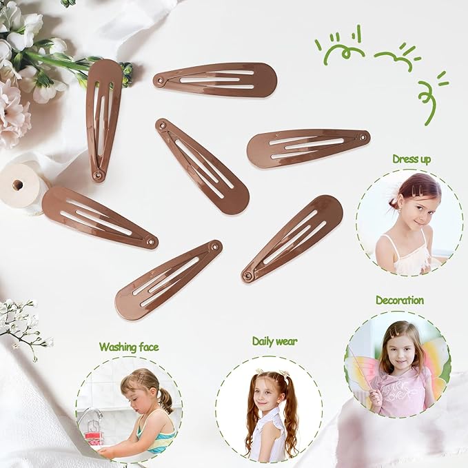 120 Pack Brown Metal Snap Hair Clips - Non-Slip Hairpins Barrettes for Women & Girls, Secure Braids, Updos, Buns - Durable & Lightweight (Plastic Storage Box Included)