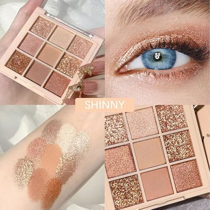 9 Colors Nude Champagne Gold Matte Shimmer Eyeshadow Palette for Eye Makeup,High Pigmented Eye Shadow Primers Powder Palet de sombras de ojos-04#