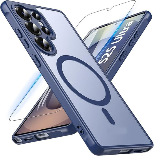 OWKEY Galaxy S25 Ultra Case 6.86'',Magnetic S25 Ultra Case for Magsafe with Tempered Glass Screen, [Shockproof Military] Transparent Back Slim Bumper Cover Phone Case Galaxy S25 Ultra, Blue