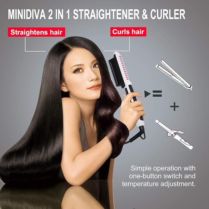 Hair Straightener and Curler 2-in-1 with Anti-Scald Technology, Fast Heating (30s), 6 Heat Levels for Every Hair Type, Auto Off, 360 Swivel Cord, Portable Straightening Iron or Curling Iron (White)