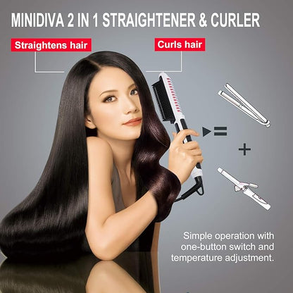 Hair Straightener and Curler 2-in-1 with Anti-Scald Technology, Fast Heating (30s), 6 Heat Levels for Every Hair Type, Auto Off, 360 Swivel Cord, Portable Straightening Iron or Curling Iron (White)