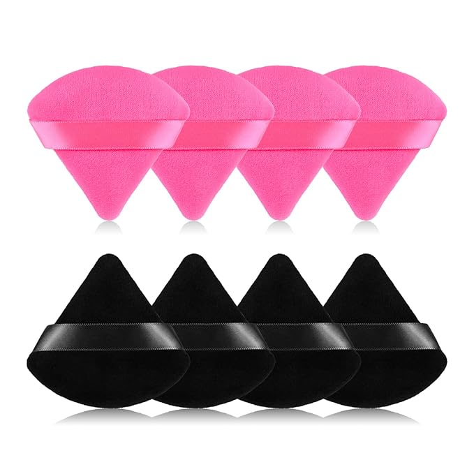 8pcs Triangular Powder Puff Face Soft Velvet Makeup Puff for Loose Powder Body Powder Makeup Sponge for Contouring Wet Dry Foundation Blender Sponge Beauty Makeup Tool.(Black&Rose Red)