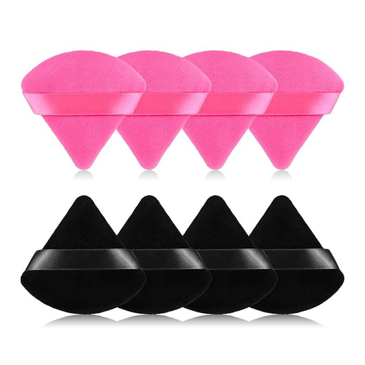8pcs Triangular Powder Puff Face Soft Velvet Makeup Puff for Loose Powder Body Powder Makeup Sponge for Contouring Wet Dry Foundation Blender Sponge Beauty Makeup Tool.(Black&Rose Red)