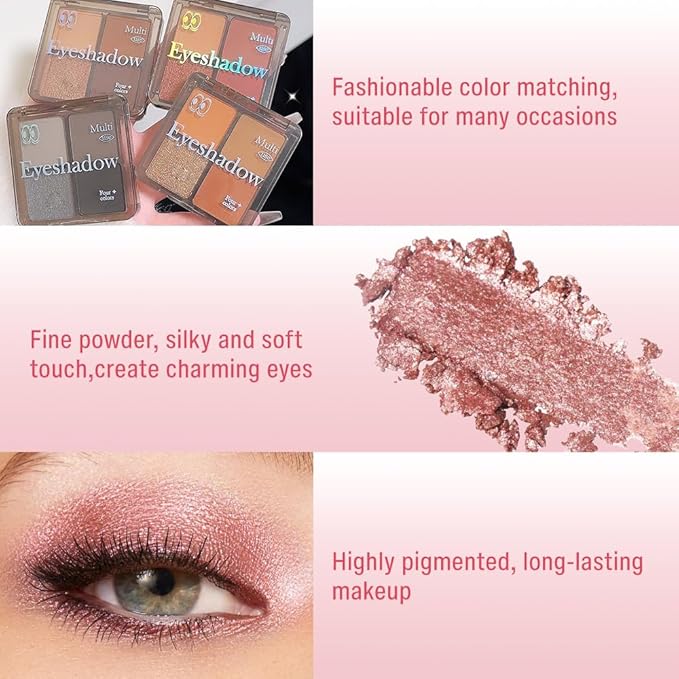 Eyeshadow Quads Glitter Matte Eyeshadow Palette, Nude Pink Dark Red Shimmer Sparkly Eyeshadow Palette Makeup, Daily Prom Eyeshadows Long-Lasting Waterproof Women Girls Eye Shadow 1#