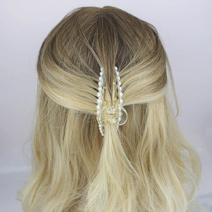 6 PCS Large Pearl Hair Claw Clips Medium Hair Barrette Clamps Small Fashion Hair Accessories for Women Big Banana Jaw Clip Barrettes Nonslip for Thick Thin Hair