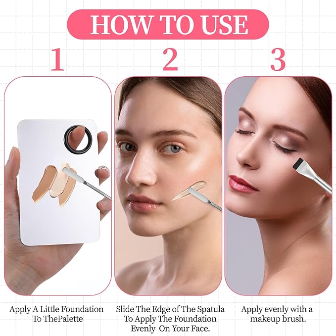 Ouligay 3 Pcs Make Up Spatula Tool Including Makeup Mixing Palette,Foundation Spatula,Makeup Palette Tray,Makeup Accessories Set for Women Girl Korean Makeup Cosmetic Spatula Tool(Metal)
