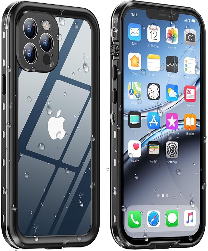 Design for iPhone 12 Pro Max Case Waterproof, Full Body Underwater Dustproof Shockproof Case Built-in Screen Protector - Clear