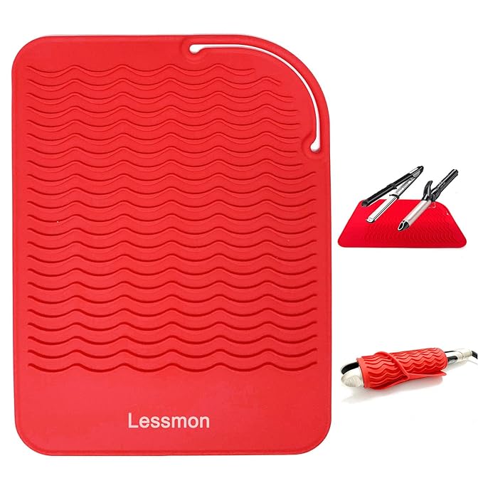 Heat Resistant Mat for Curling Irons, Hair Straightener, Flat Irons and Hair Styling Tools 9" x 6.5", Red
