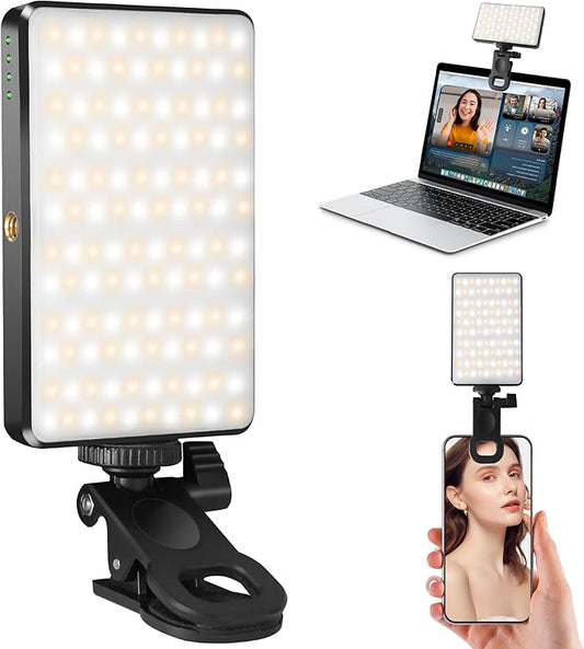 120 LED Selfie Light, Phone Light, 3000Mah Rechargeable Clip Video Light, Adjusted 3 Light Modes, for Phone, Camera, Laptop, iPad, Light for Phone for Selfie, Video Conference, TikTok, Vlog