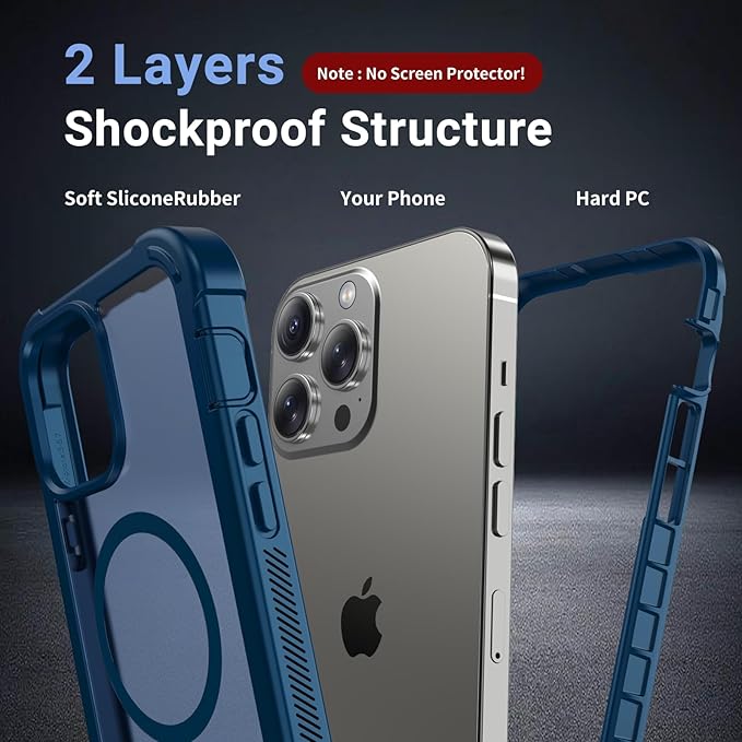 for iPhone 13 Pro Max case, with [Compatible with MagSafe][Military Grade Drop Protection][Heavy Duty Protection][Non-Slip][Shockproof] with 2-Layer Durable Bumper Phone Case 6.7''-Deep Blue