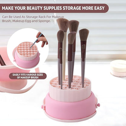 ADETON Makeup Brush Cleaner Mat, Pink 3 in 1 Silicone Make Up Brushes and Tools Cleaning Bowl, Pad, Drying Rack, Organizer Storage Holder, Cosmetic Brushes and Sponge Cleansing (C - PINK)