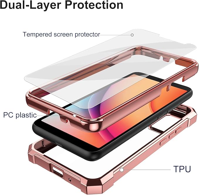 Ailiber for TCL K11 Case with Screen Protector, TCL K11 T432W Clear Case, Dual Layer Shockproof Bumper, Clear Transparent [Anti Yellowing], Slim Scratch-Resistant Cover-Rose Gold