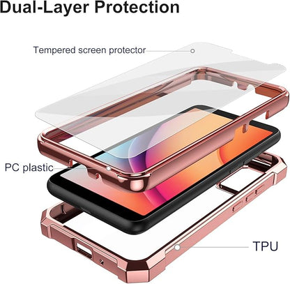 Ailiber for TCL K11 Case with Screen Protector, TCL K11 T432W Clear Case, Dual Layer Shockproof Bumper, Clear Transparent [Anti Yellowing], Slim Scratch-Resistant Cover-Rose Gold