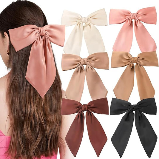 6 PCS Hair Bows for Women, Big Bow Hair Clips for Girls, Silky Satin Hair Bow Clips Oversized, Large Cute Aesthetic Hair Accessories Gifts