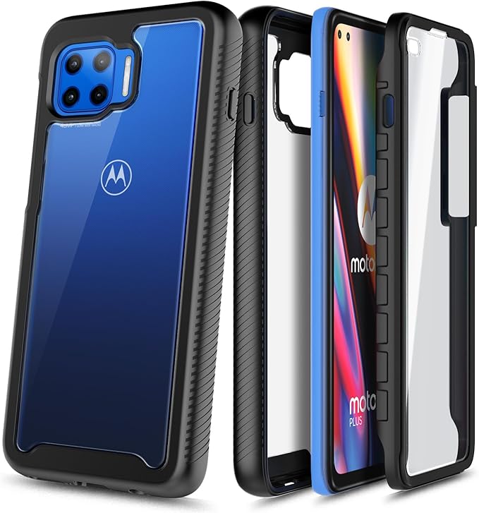 NZND Case for Motorola One 5G, 5G UW/G 5G Plus with [Built-in Screen Protector], [16FT Military Grade Drop Tested] Full-Body Protection Bumper Shockproof Protective Cover Case (Black)