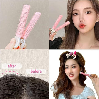 4Pcs Pink Hair Rollers with Clip,Portable Hair Volume Clip,Volumizing Hair Root Clips,Bangs Curler DIY Hair,Styling Accessories,Self Grip Volume Root Rollers,Styling Tools and Appliances