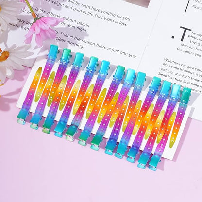 24 Packs Duck Bill Clips, Bantoye 2.75 Inches Rustproof Metal Alligator Curl Clips with Holes for Hair Styling, Hair Coloring, Gradient Rainbow