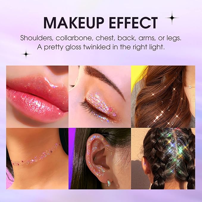 MAEPEOR Holographic Body Glitter Gel 4 Colors Long Lasting Chunky Glitter Gel Color Changing Glitter Gel Under Light for Body Face Hair Makeup (Colors L02)