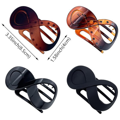 4 Pcs French Concord Flat Hair Clips, 3.35 Inch Curved Hair Claw Alligator Hair Clips Volume Strong Hold Banana Barrettes Hair Clamps Jaw Clips for Women