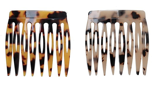 2 Pcs Women Hair Side Comb French Vintage 2.3 x 2.4 Inch Hair Decoration Curved Hair Combs for Bun Twist Hair Styling Accessories (Dark Brown and Light Brown)