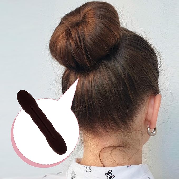 2pcs Sponge Hair Bun Maker, Hair Curler Bun Clip with 2 Sizes, Lazy Bun Updo Styling Accessories for Thin Thick Long Straight Curly Hairstyles- Brown