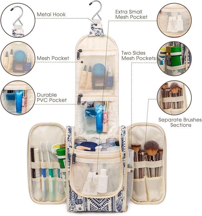 Narwey Small Hanging Toiletry Bag Women Travel Makeup Bag Organizer Toiletries Bag for Travel Size Essentials Accessories Cosmetics (Medium, Elephant)