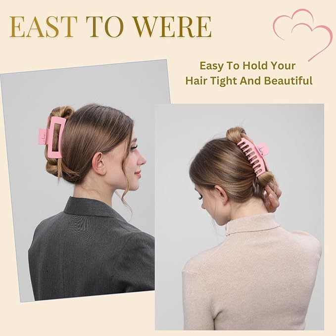 Pink Hair Clips for Women -8 Pack 4.3 Inch Large Hair Claw Clips for Women Thin Thick Curly Hair, Big Banana Clips,Strong Hold jaw clips