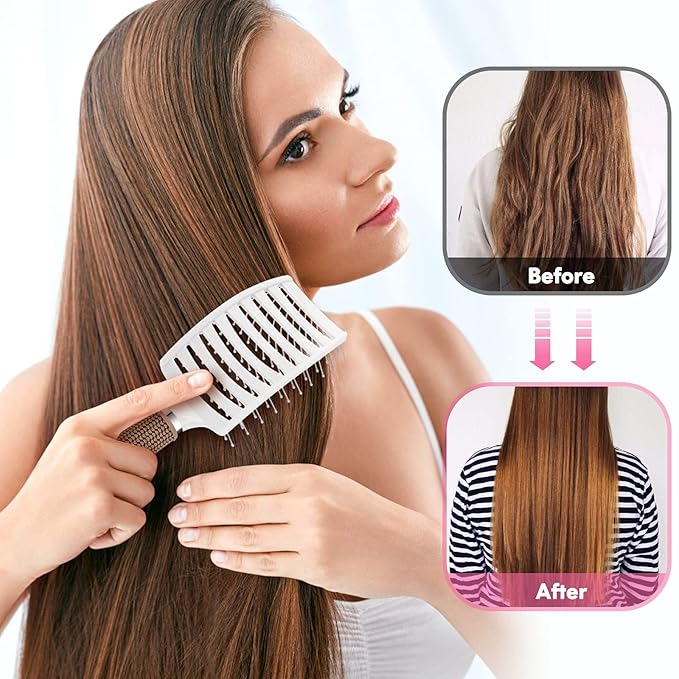 Bsisme Hair Brush, Curved Vented Brush for Faster Blow Drying, Professional Styling Hair Brushes for Women and Men, Paddle Detangling Brush for Wet Dry Curly Thick Straight Hair, Pink